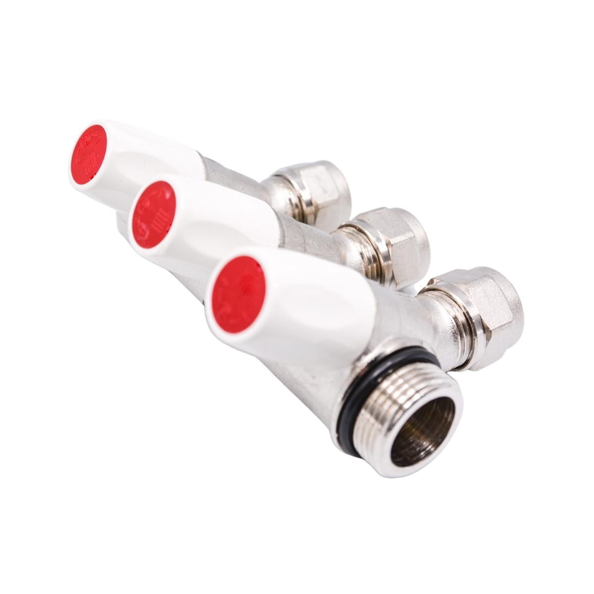 Distribuitor cu 3 cai cu robineti si conector diam. 16 cu 3/4 iesire