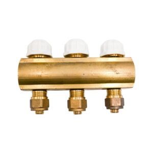Distribuitor cu 3 cai cu robineti si conector diam. 16 cu 1" iesire