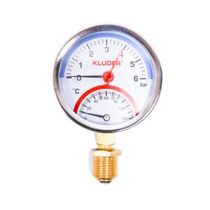 Termomanometru 0-4 bar 0-120 grd. Celsius cu iesire verticala de 1/2 80mm